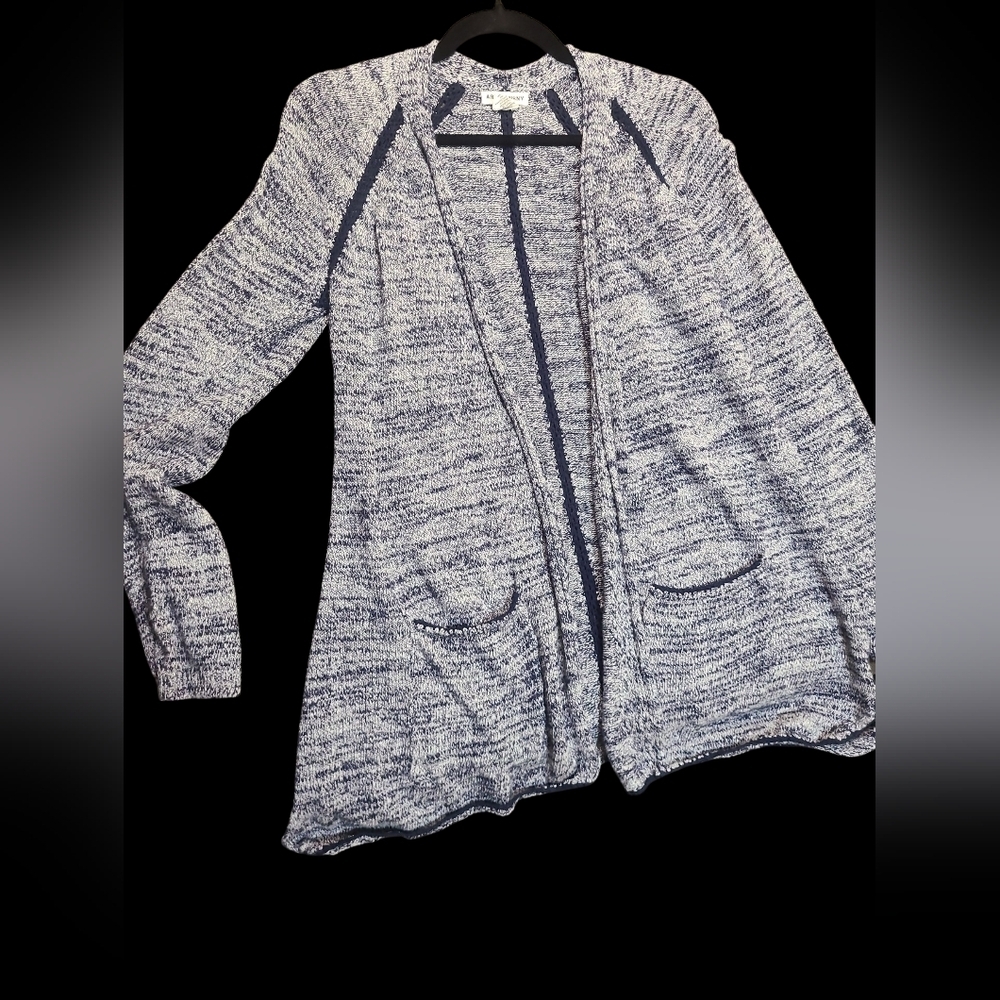 Women's Blue and White Sweater Linen Bland Size Large